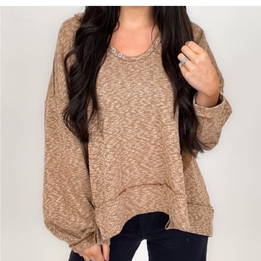 POL Brown Oversized Lon Sleeved Shirt/Sweatshirt - Size Medium